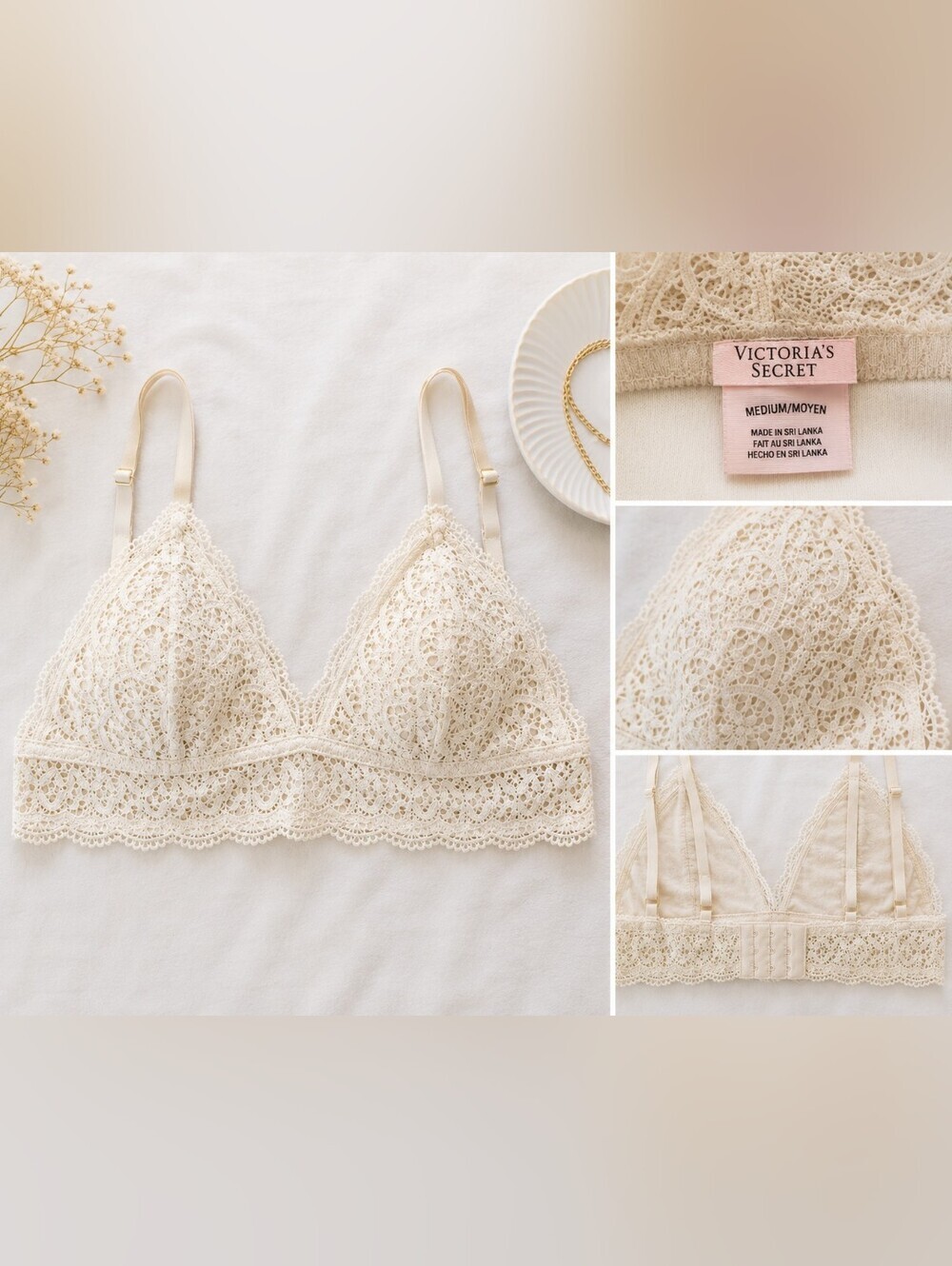 Victoria's Secret Lace Bralette Size M Cream Wireless Bralette